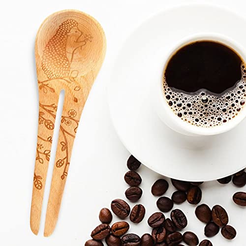 Talisman Designs Laser Etched Beechwood Scoop with Clip | Woodland Design | Wood Coffee Spoon, | Cute & Functional Kitchen Tool, | Small Wooden Utensils - Image 2