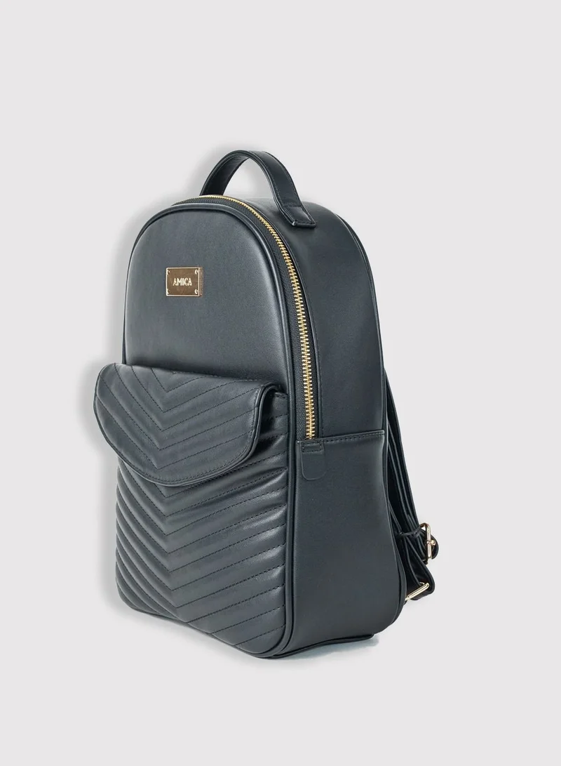 AMICA Luz Quilted Fashion Backpack Bag for Women-Black