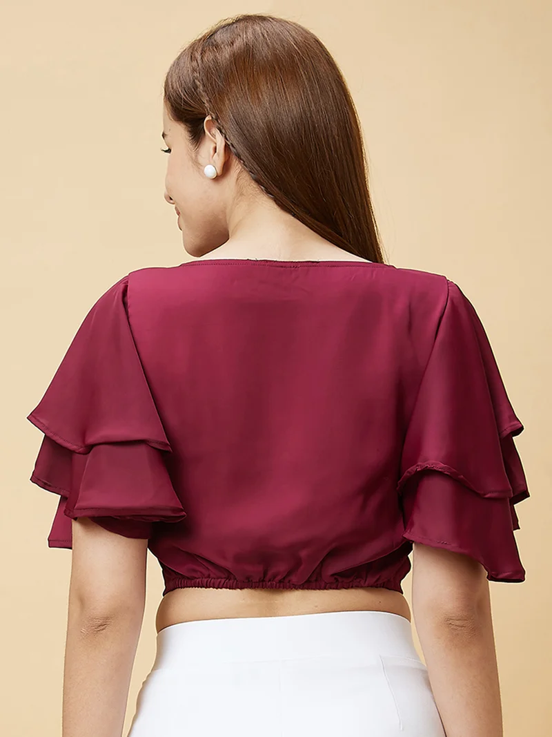 globus Globus Women Flared Sleeves Crop Top