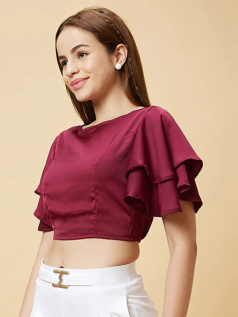 globus Globus Women Flared Sleeves Crop Top