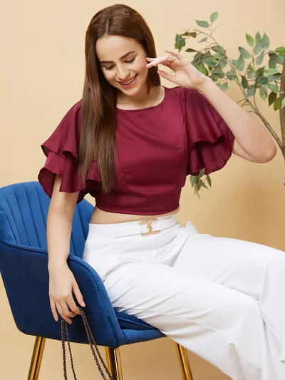 globus Globus Women Flared Sleeves Crop Top