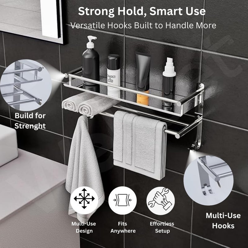 Well Set رف الحمام طبقة واحدة حامل زجاجات حامل شامبو متعدد الأغراض رف حائط من الفولاذ المقاوم للصدأ (متوسط) - Image 3