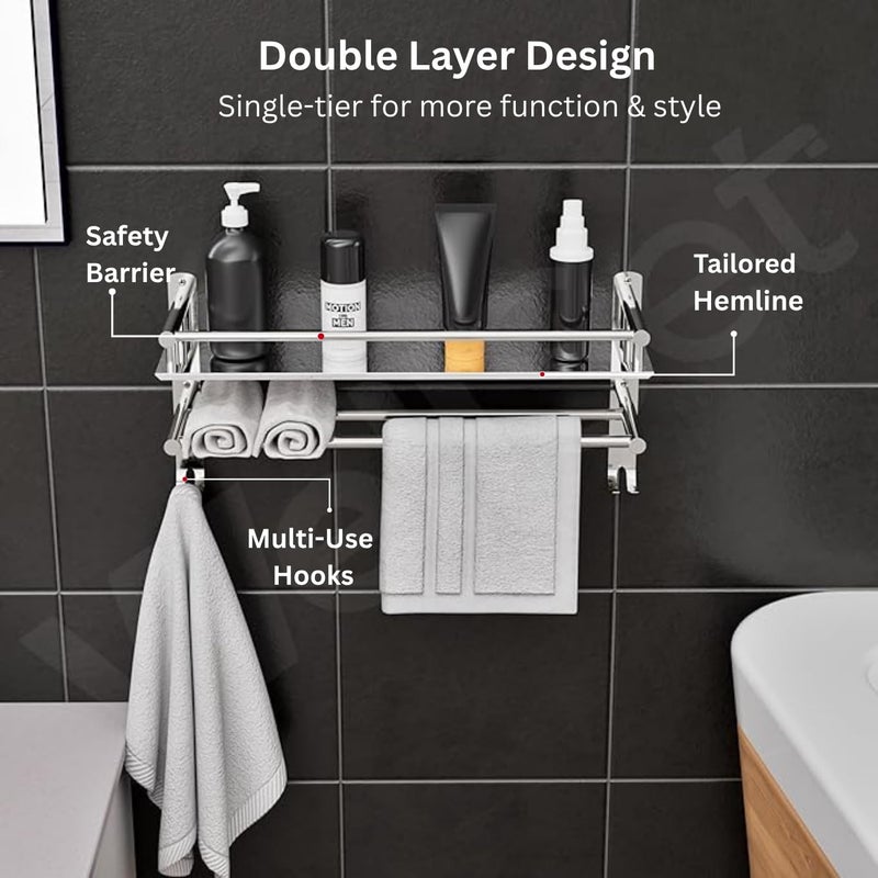 Well Set رف الحمام طبقة واحدة حامل زجاجات حامل شامبو متعدد الأغراض رف حائط من الفولاذ المقاوم للصدأ (متوسط) - Image 2