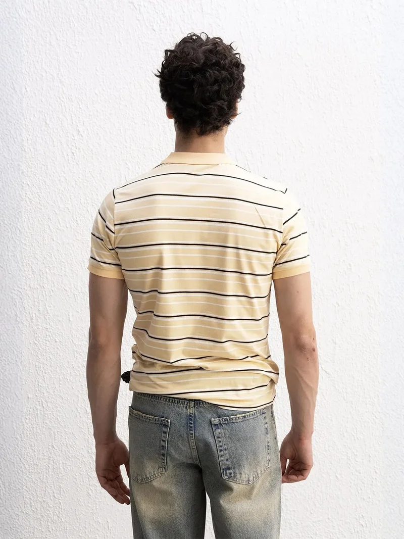 Giesto Amber Yellow GIESTO Striped Polo Collar Button T-Shirt for Men | Best Price UAE