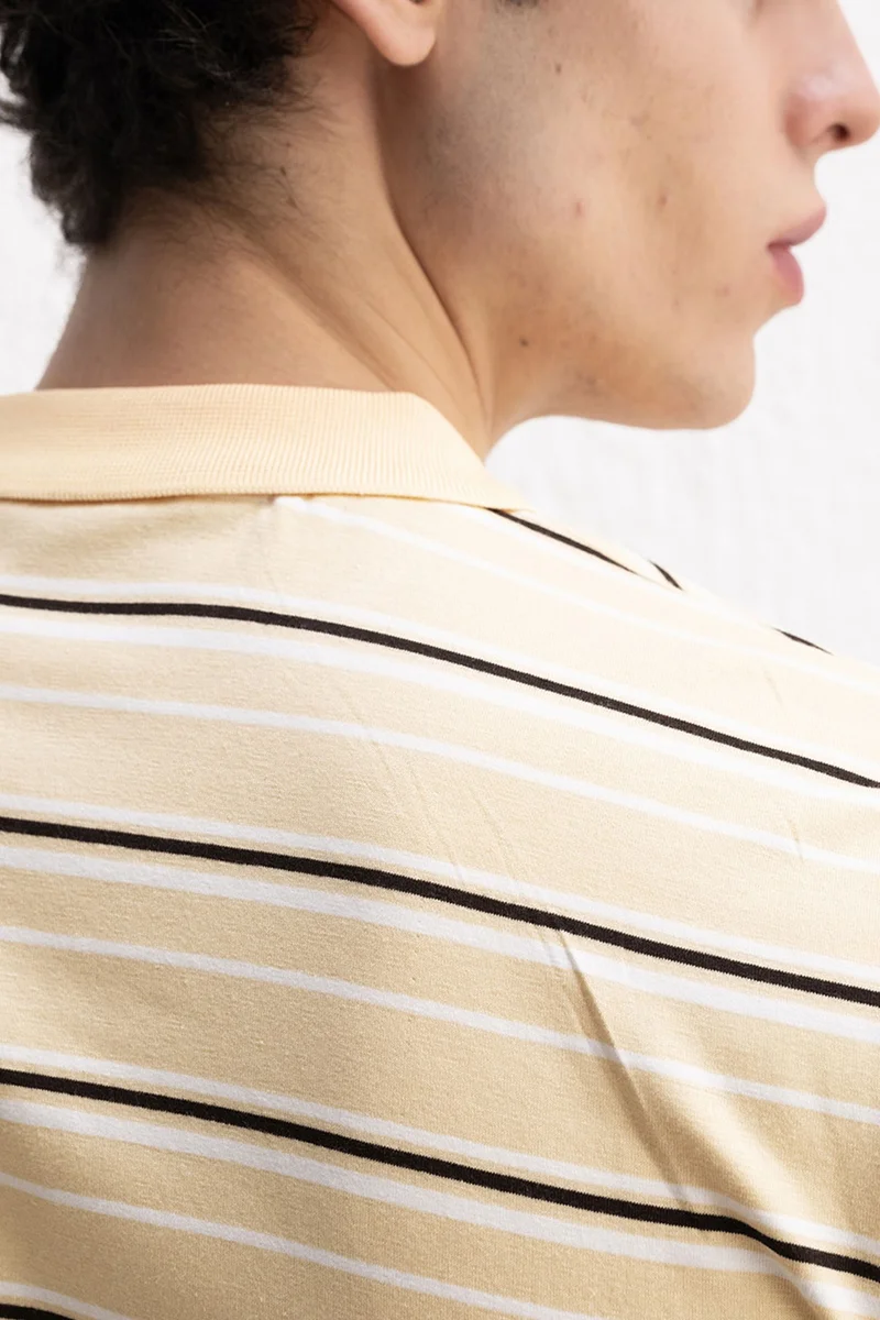 Giesto Amber Yellow GIESTO Striped Polo Collar Button T-Shirt for Men | Best Price UAE