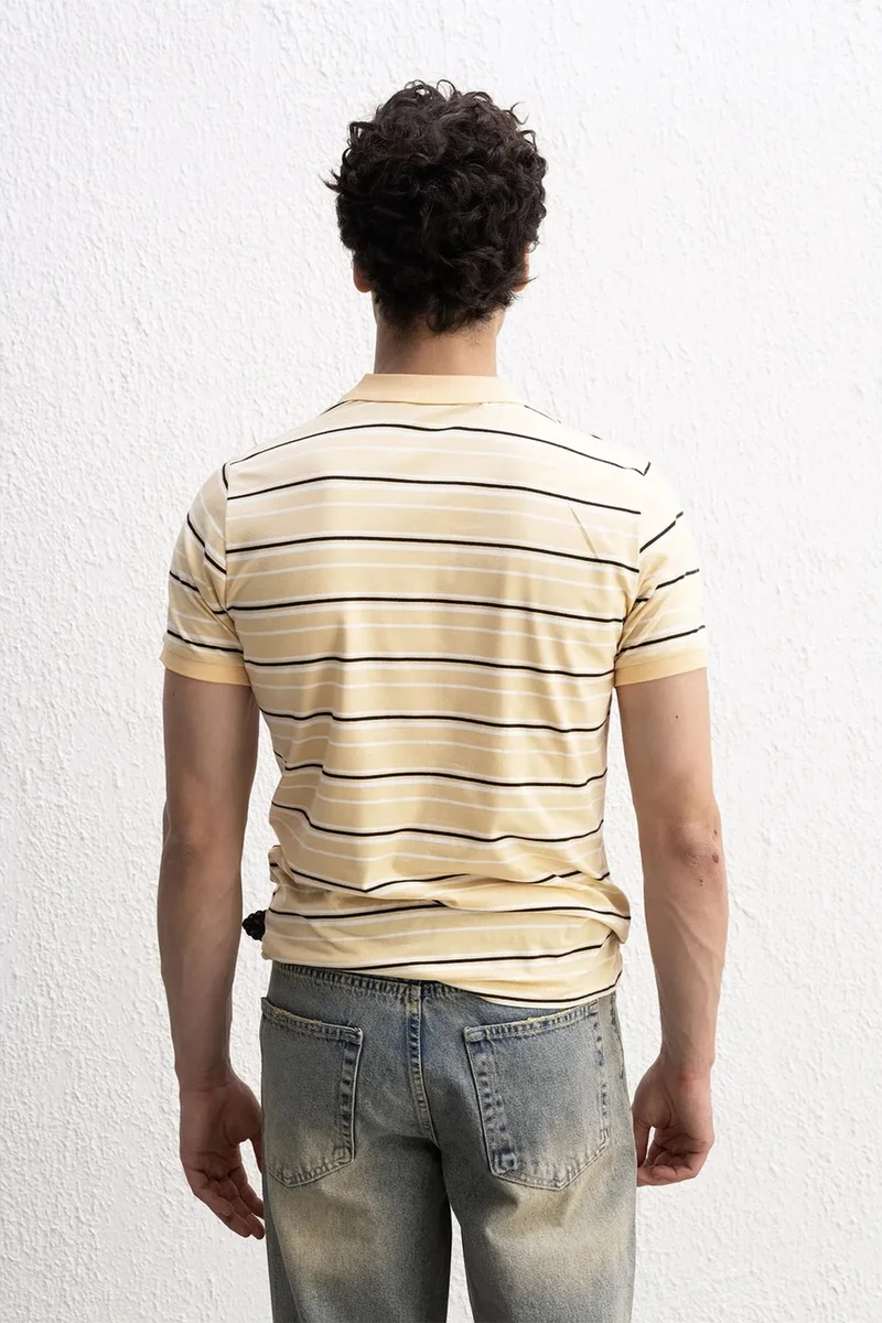 Giesto Amber Yellow GIESTO Striped Polo Collar Button T-Shirt for Men | Best Price UAE