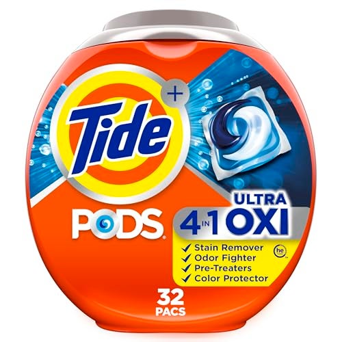 Tide 4-n-1 Ultra Oxi PODS Laundry Detergent Pacs, 32 Count, HE Compatible, Built in Pre-Treater for Stains - Image 1