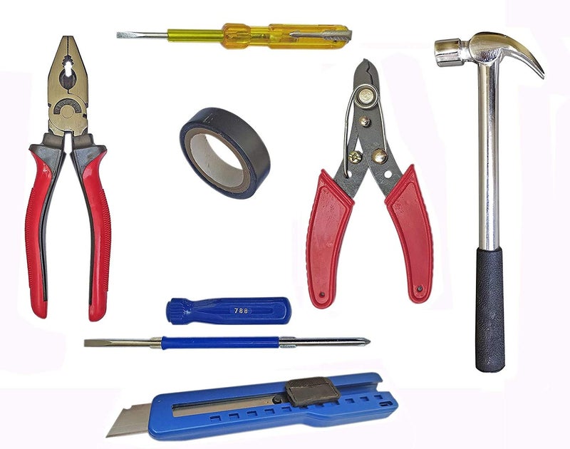 Inditrust INDITRUST Hand tool kit Plier 2in1 Screwdriver Electric Tape Electric Tester Paper cutter Claw hammer and Wire Cutter set Pack of 7 Hand Tool Kit  - Image 1