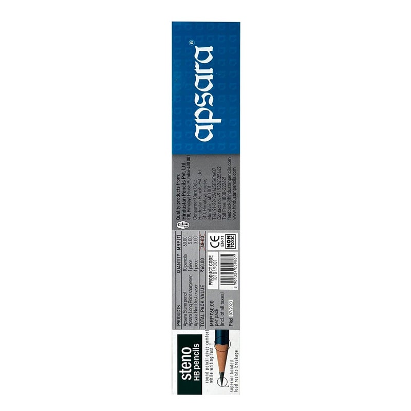 Apsara Apsara Steno HB Pencil Specific Pencil Designed Primarily for Stenography Extra Fine Pressure Free Grip Soft Strong Lead Use for School College students office person Pack of 10 - Image 2