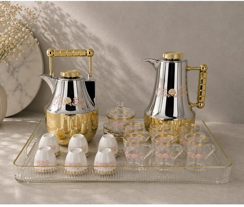 Damanhoor Thermose Set Of 22Pieces 2Pc Thermose 6Tea Cups With 6soucers 6Cawa Cup 1Tray 1Sugar Bowl For Home Gift - Image 1
