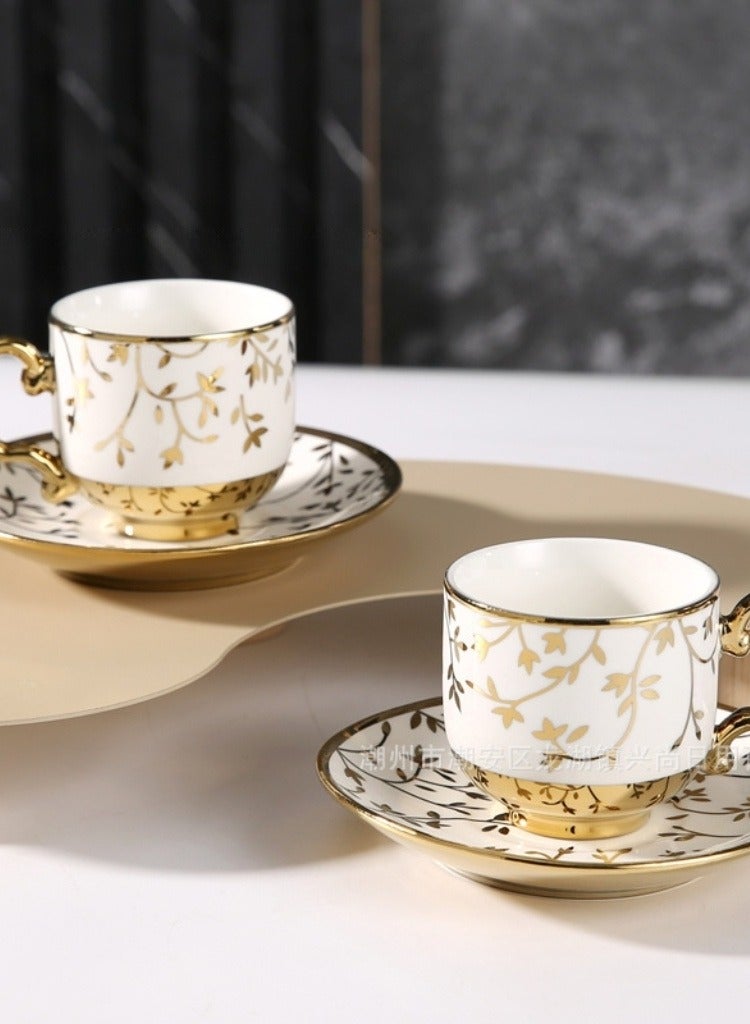 فنجان قهوة سيراميك، طقم فناجين قهوة أوروبية مطلي بالكهرباء، طقم هدايا فنجان قهوة، فنجان شاي سيراميك وصحن طقم مكون من 6 قطع - Image 2