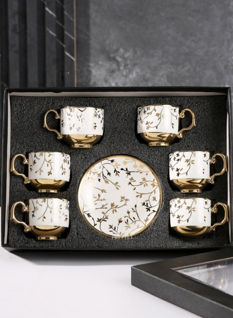 فنجان قهوة سيراميك، طقم فناجين قهوة أوروبية مطلي بالكهرباء، طقم هدايا فنجان قهوة، فنجان شاي سيراميك وصحن طقم مكون من 6 قطع - Image 4