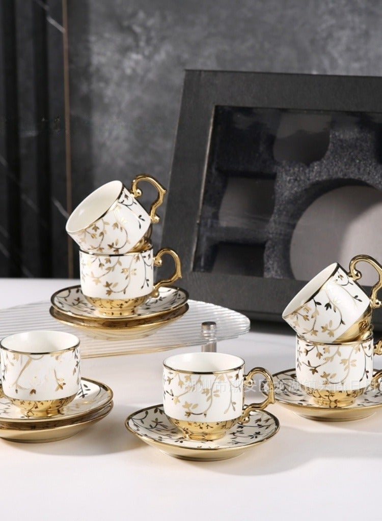 فنجان قهوة سيراميك، طقم فناجين قهوة أوروبية مطلي بالكهرباء، طقم هدايا فنجان قهوة، فنجان شاي سيراميك وصحن طقم مكون من 6 قطع - Image 3