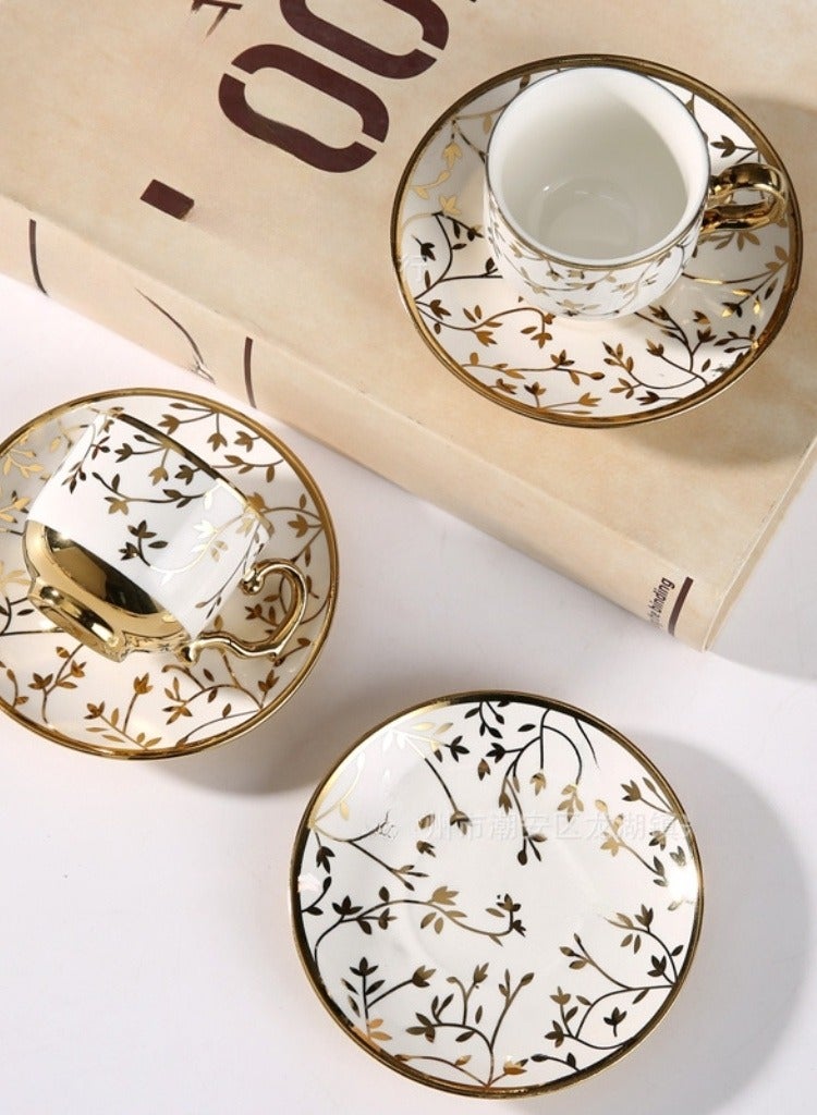 فنجان قهوة سيراميك، طقم فناجين قهوة أوروبية مطلي بالكهرباء، طقم هدايا فنجان قهوة، فنجان شاي سيراميك وصحن طقم مكون من 6 قطع - Image 1