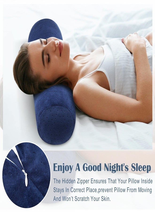 Remerry 2 Pcs 18 x 6 Inches Velvet Neck Roll Pillow Cover with Zipper, Soft Bolster Pillowcases for Cylindrical Pillow (Cover Only, Bolster Not Included)(Navy Blue) - Image 2