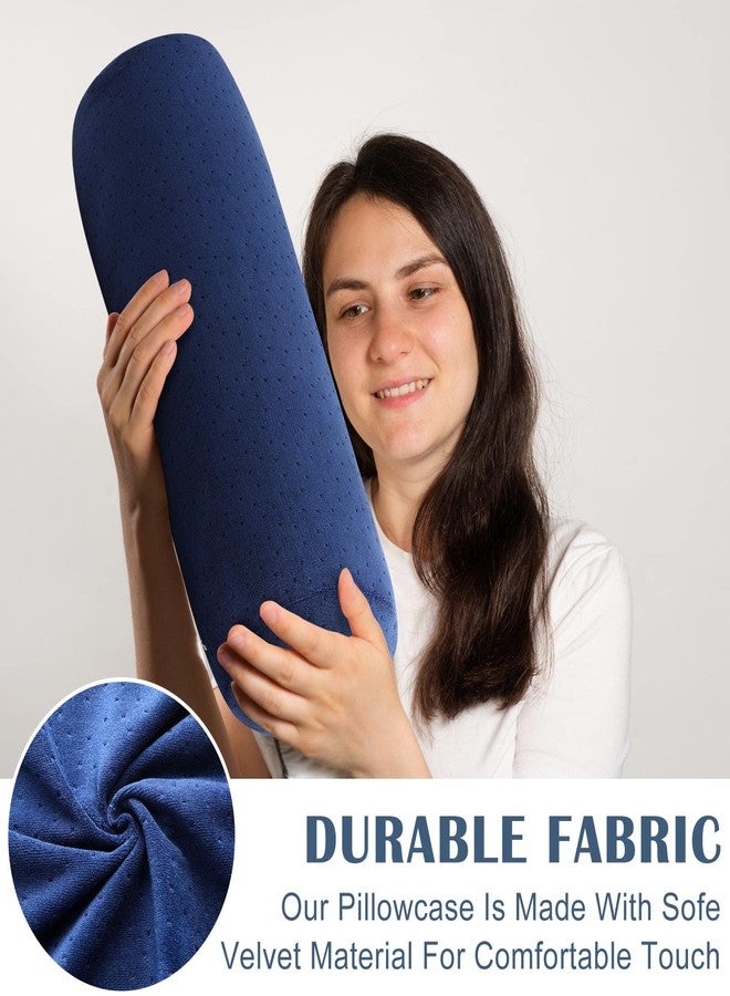 Remerry 2 Pcs 18 x 6 Inches Velvet Neck Roll Pillow Cover with Zipper, Soft Bolster Pillowcases for Cylindrical Pillow (Cover Only, Bolster Not Included)(Navy Blue) - Image 3