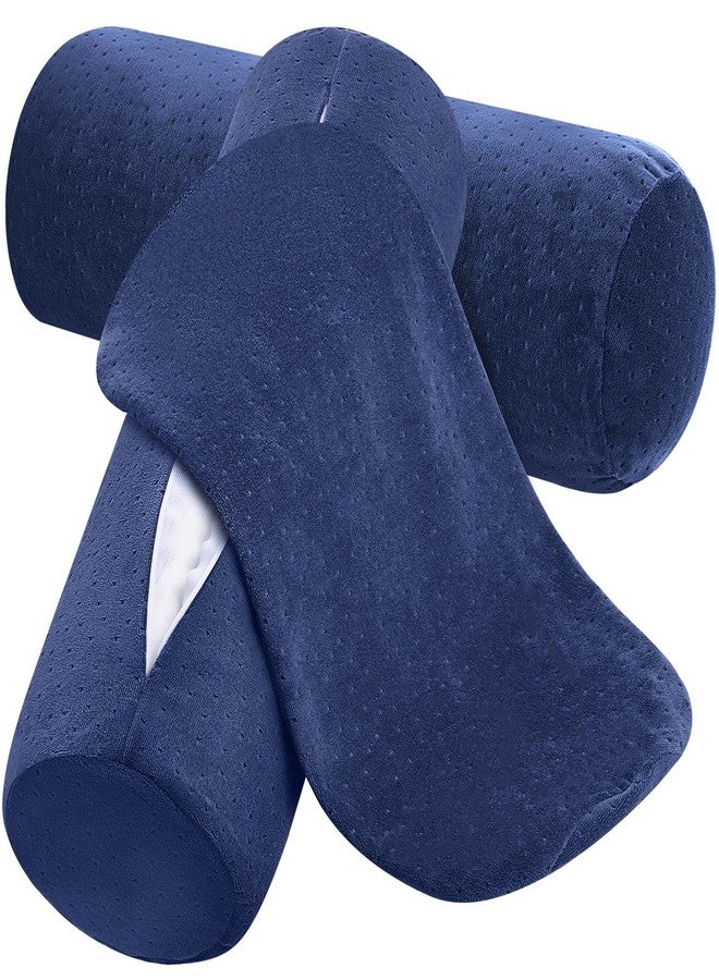 Remerry 2 Pcs 18 x 6 Inches Velvet Neck Roll Pillow Cover with Zipper, Soft Bolster Pillowcases for Cylindrical Pillow (Cover Only, Bolster Not Included)(Navy Blue) - Image 1