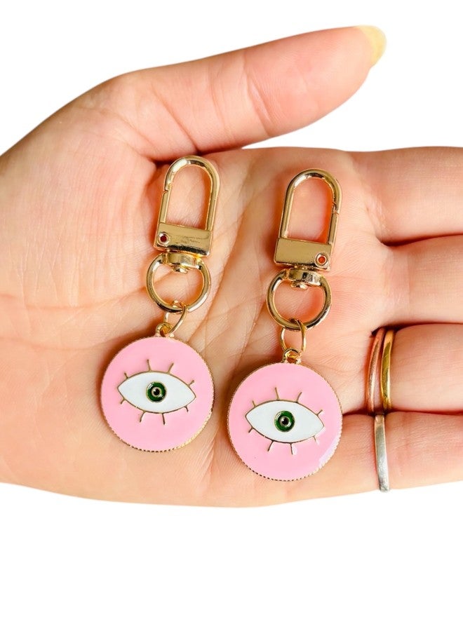 TraveEssentialz 2 pc Evil Eye Bag Hanging Metal Charm Keychain for Bags | Enamel Keychains for Good Luck | Women's Day Travel Gift for Girls | Earphone Case Pendant (PINK) - Image 4