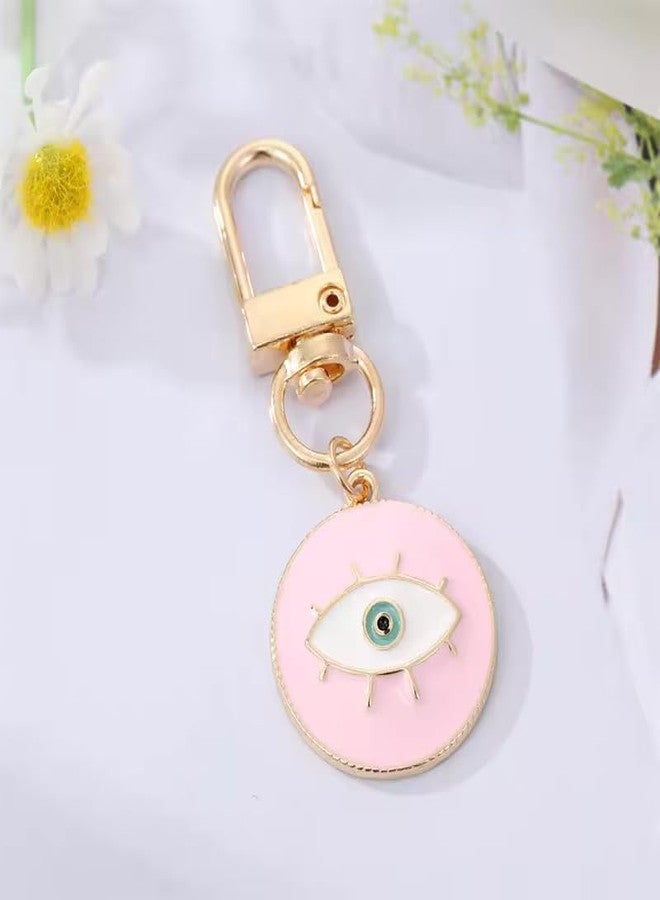 TraveEssentialz 2 pc Evil Eye Bag Hanging Metal Charm Keychain for Bags | Enamel Keychains for Good Luck | Women's Day Travel Gift for Girls | Earphone Case Pendant (PINK) - Image 3