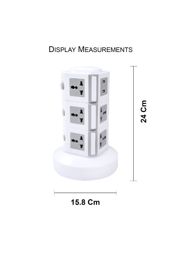 MODI Vertical Tower Extension Socket with USB Ports | Multiple Outlets with Independent Switches | Child Safety Plug Covers | Organized Design for Home & Office - Image 2