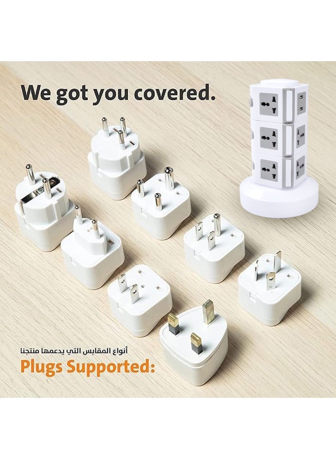 MODI Vertical Tower Extension Socket with USB Ports | Multiple Outlets with Independent Switches | Child Safety Plug Covers | Organized Design for Home & Office - Image 3