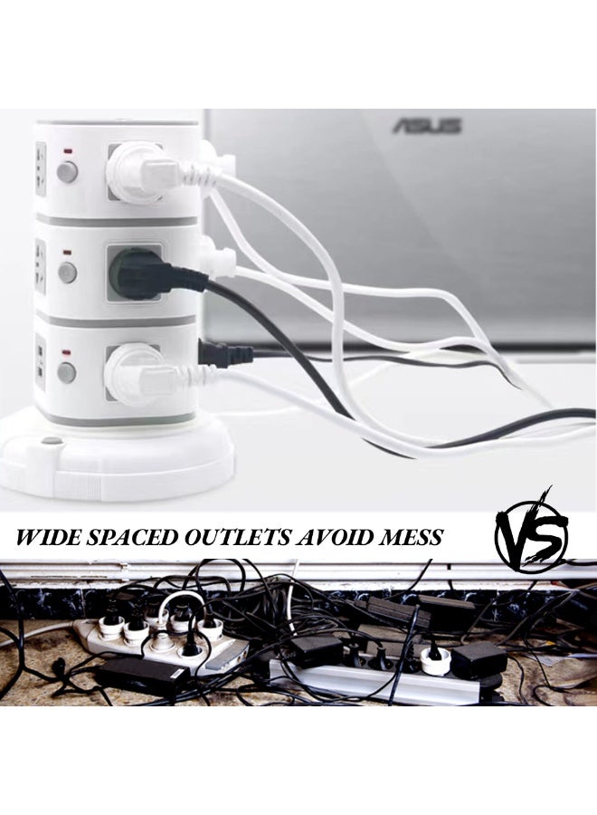 MODI Vertical Tower Extension Socket with USB Ports | Multiple Outlets with Independent Switches | Child Safety Plug Covers | Organized Design for Home & Office - Image 5