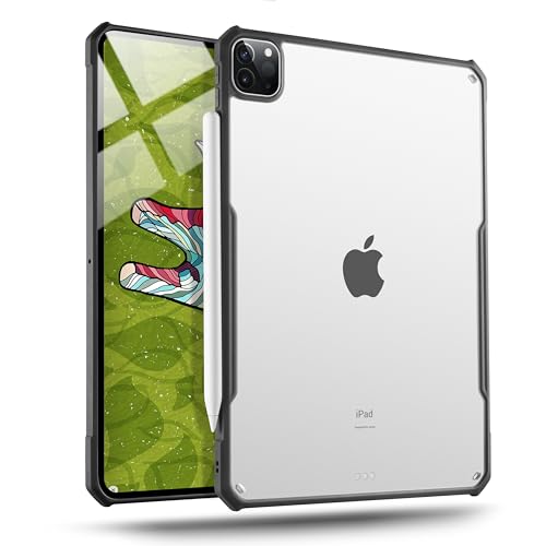 TineeOwl iPad Pro 12.9 inch Case 2022, 2021, 2020, 2018 (6th, 5th, 4th & 3rd Generation) Ultra Thin Matte Clear, Supports Apple Pencil Wireless Charging, Absorbs Shock (Black/Matte Back) - Image 1