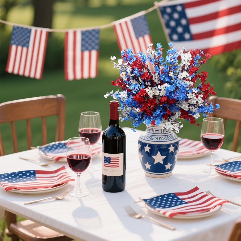 DoubleWood 4 of July Decor Artificial Flowers Indoor, 10PCS Red White and Blue Artificial Babys Breath Flowers, Patriotic Decor for Floral Arrangement Table Centerpieces (10, Red, White and Blue) - Image 3