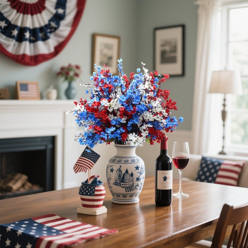 DoubleWood 4 of July Decor Artificial Flowers Indoor, 10PCS Red White and Blue Artificial Babys Breath Flowers, Patriotic Decor for Floral Arrangement Table Centerpieces (10, Red, White and Blue) - Image 4