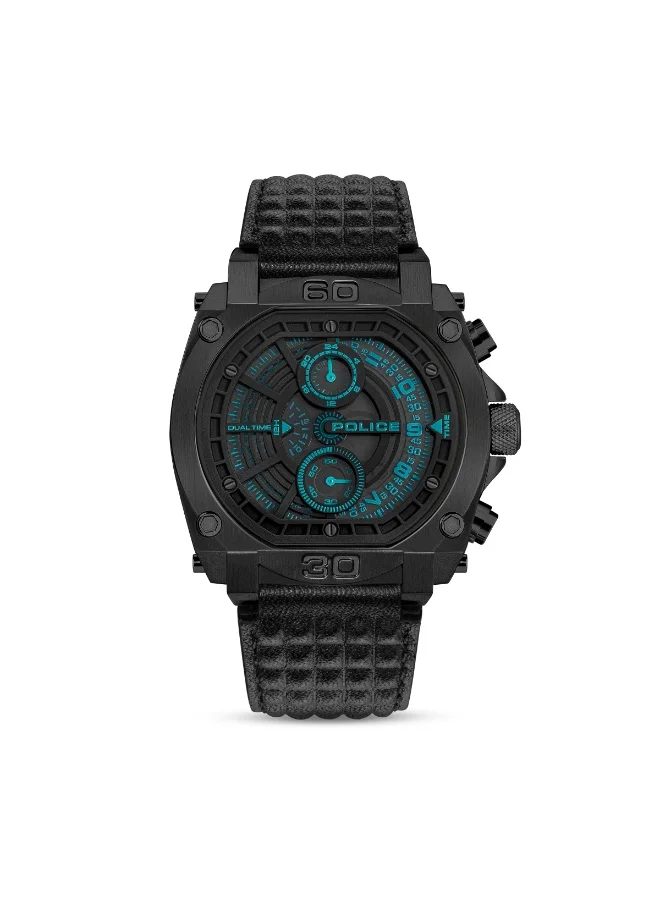 بوليس Norwood Black Dial Black Leather Strap Multifunction Watch for Men - 45mm