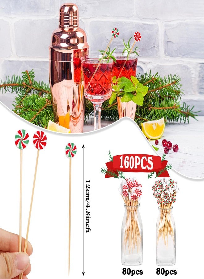 FOIMAS 160pcs Christmas Cocktail Picks,Xmas Peppermint Candy Bamboo Toothpicks Skewer for Appetizers Fruit Food Cake Christmas Party Decoration - Image 2