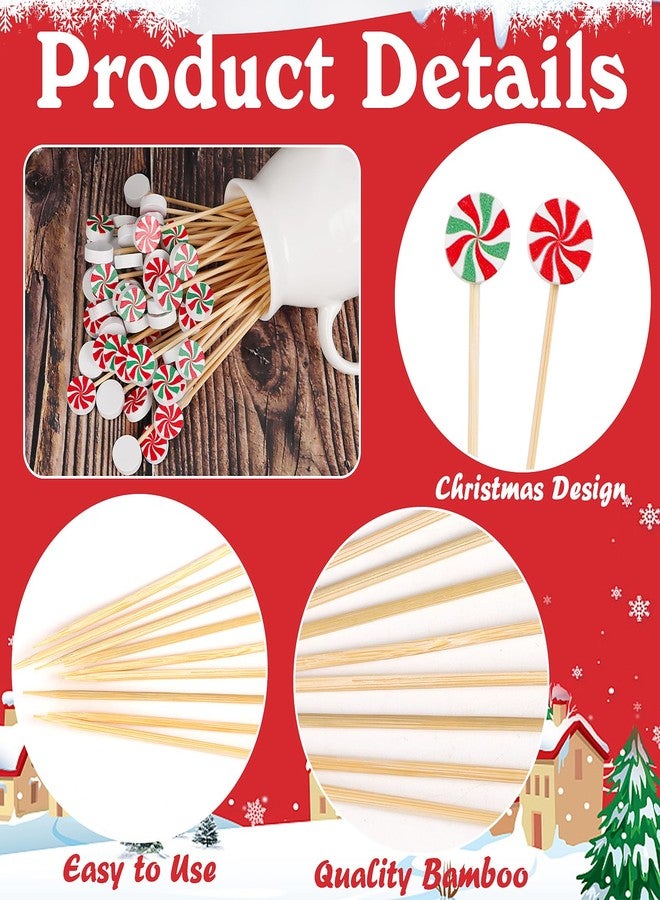 FOIMAS 160pcs Christmas Cocktail Picks,Xmas Peppermint Candy Bamboo Toothpicks Skewer for Appetizers Fruit Food Cake Christmas Party Decoration - Image 3