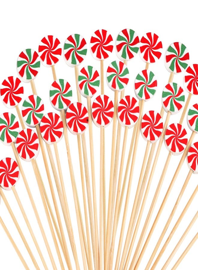 FOIMAS 160pcs Christmas Cocktail Picks,Xmas Peppermint Candy Bamboo Toothpicks Skewer for Appetizers Fruit Food Cake Christmas Party Decoration - Image 1