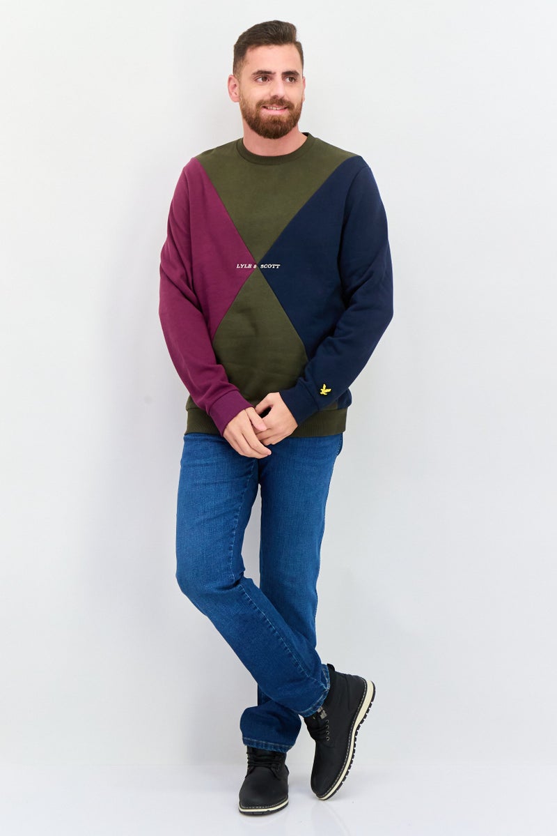 Lyle & Scott سويت شيرتات بأكمام طويلة للرجال بتصميم كرو عنق، زيتوني - Image 4