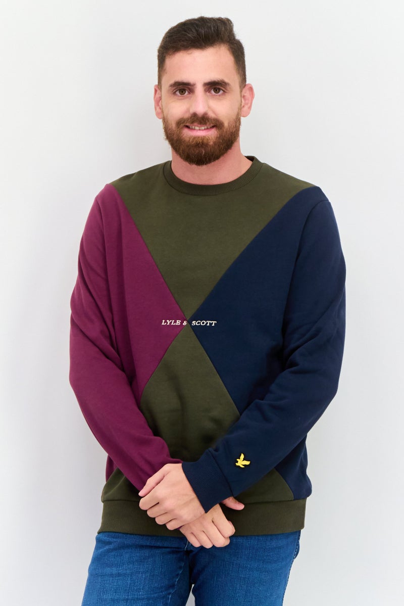Lyle & Scott سويت شيرتات بأكمام طويلة للرجال بتصميم كرو عنق، زيتوني - Image 1