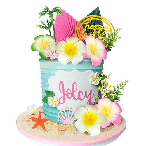 ZXSWEET زينة كعكة زهور الصيف زينة كعكة نجمة البحر شجرة جوز الهند زهور الكركديه زينة كعكة لمستلزمات حفلات هاواي الشاطئية الاستوائية - Image 1