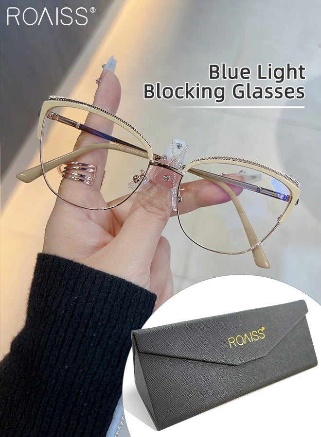 roaiss Women's Blue Light Blocking Glasses Blue Light Filter Computer Reading Gaming TV Phones Cat Eye Eyeglasses Fashion Anti Eyestrain Headache Eyewear Beige Gold 53mm - Image 1