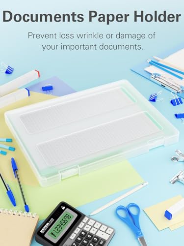 iBune 4-Pack A4 Plastic Paper Organizer Box, Scrapbook Storage for 8.5” x 11” Letter Papers, Portable Document Holder, Photo Storage Box Sticker Art Supplies Organizers, 12.2” x 8.9” x 0.7” Inner Size - Image 5