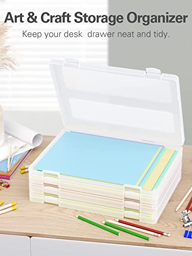 iBune 4-Pack A4 Plastic Paper Organizer Box, Scrapbook Storage for 8.5” x 11” Letter Papers, Portable Document Holder, Photo Storage Box Sticker Art Supplies Organizers, 12.2” x 8.9” x 0.7” Inner Size - Image 4
