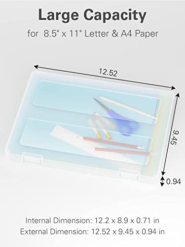 iBune 4-Pack A4 Plastic Paper Organizer Box, Scrapbook Storage for 8.5” x 11” Letter Papers, Portable Document Holder, Photo Storage Box Sticker Art Supplies Organizers, 12.2” x 8.9” x 0.7” Inner Size - Image 2