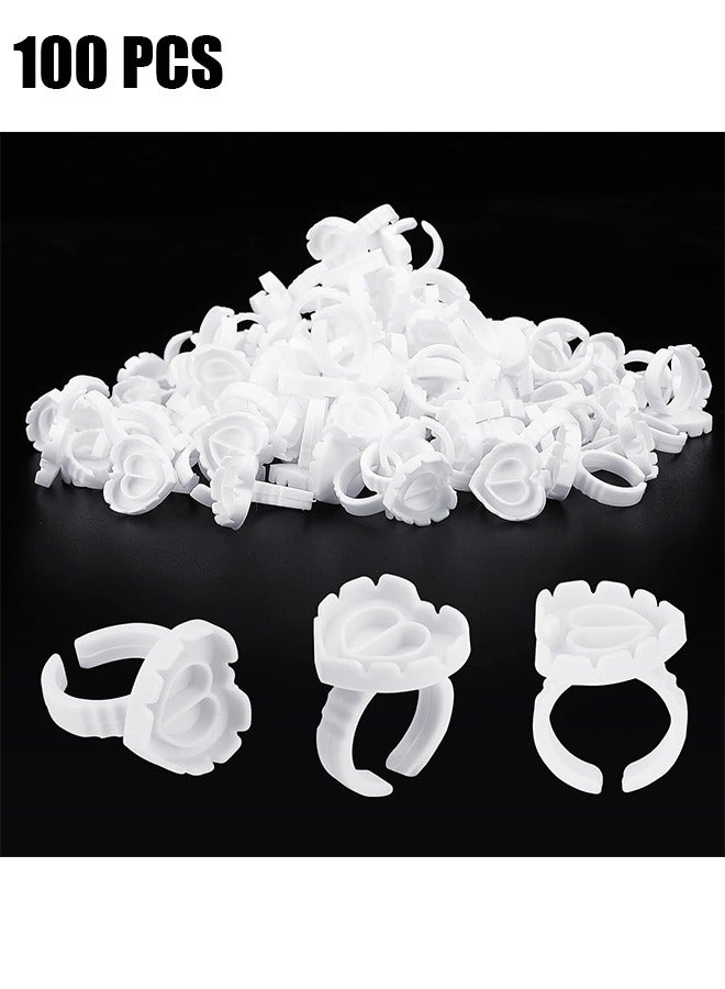 HY 100 Pcs Lashes Glue Ring, Disposable Rings For Lashes Lovely Heart Shape, Makeup Plastic Nail Art Lash Glue Holder Cups for Extension Supplies (White)  - Image 1