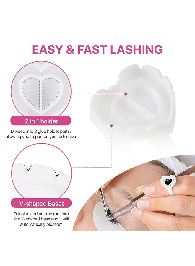 HY 100 Pcs Lashes Glue Ring, Disposable Rings For Lashes Lovely Heart Shape, Makeup Plastic Nail Art Lash Glue Holder Cups for Extension Supplies (White)  - Image 3