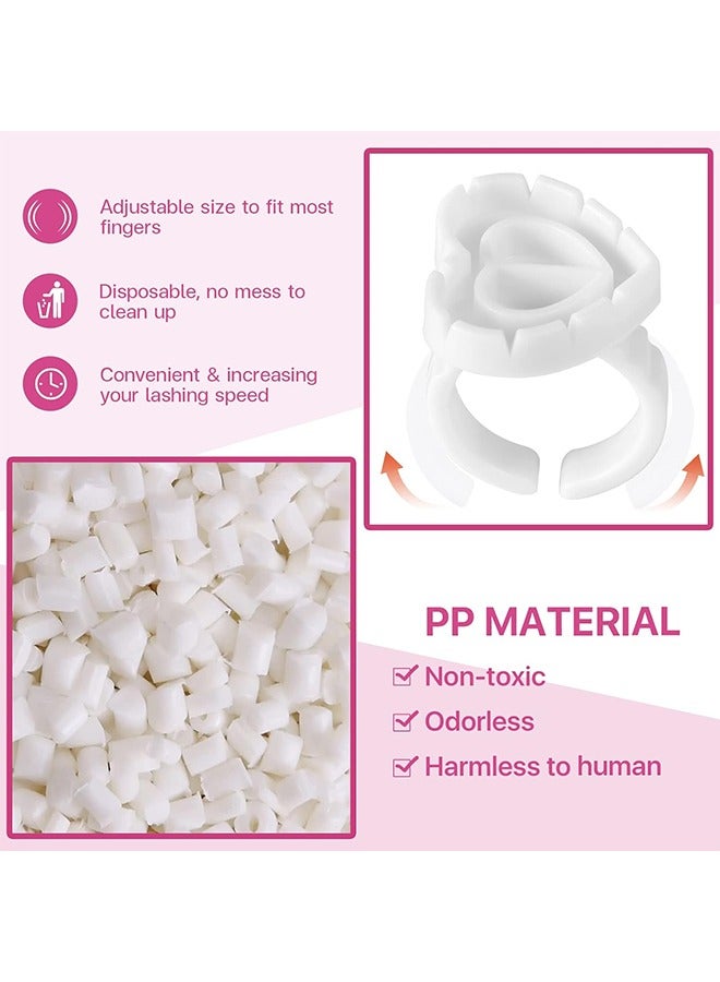HY 100 Pcs Lashes Glue Ring, Disposable Rings For Lashes Lovely Heart Shape, Makeup Plastic Nail Art Lash Glue Holder Cups for Extension Supplies (White)  - Image 4