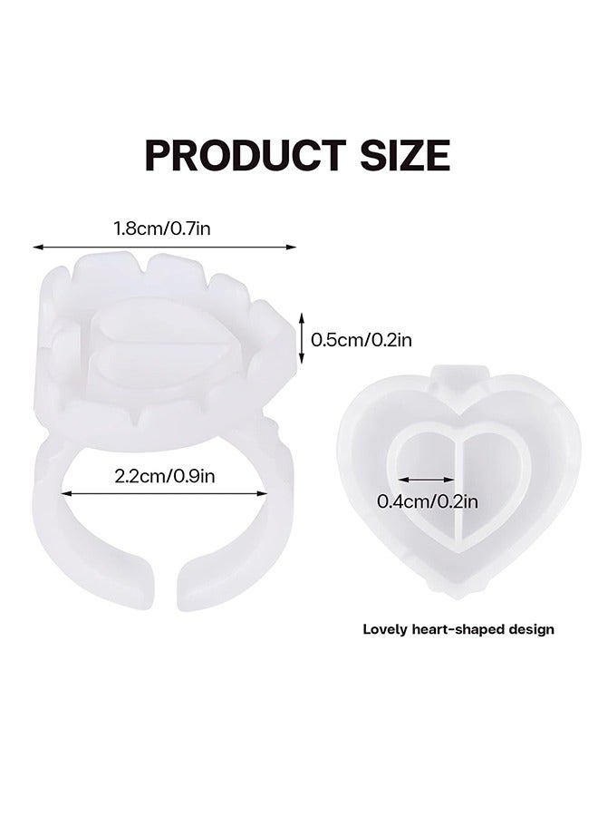 HY 100 Pcs Lashes Glue Ring, Disposable Rings For Lashes Lovely Heart Shape, Makeup Plastic Nail Art Lash Glue Holder Cups for Extension Supplies (White)  - Image 2