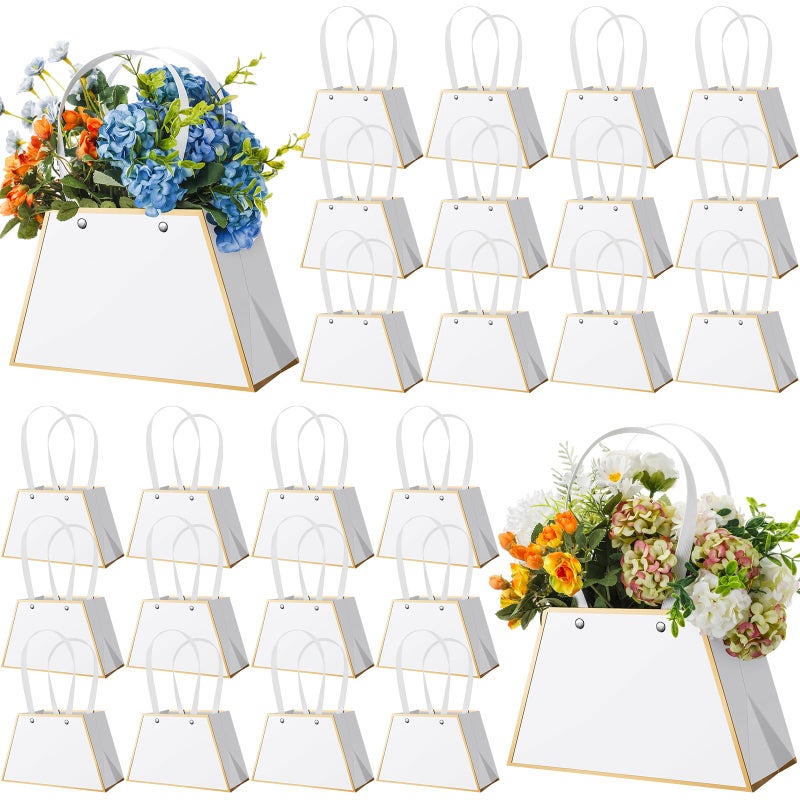 Noveread 24 Pcs Valentine's Day Floral Gift Bags Bulk Portable Bouquet Wrapping Paper Bag with Handle Waterproof Flower Florist Wrap Centerpiece Box for Women Anniversary Wedding Birthday(White) - Image 1