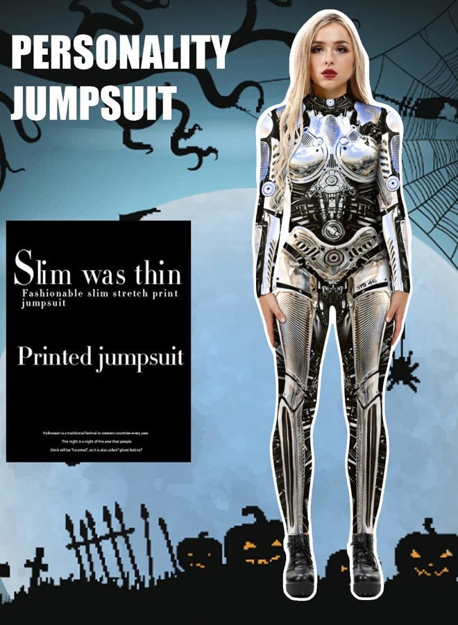 FEOYA Costumes Skeleton Costume Women Color Bodysuit Halloween Costumes for Women Gold Robot Jumpsuit Medium - Image 5