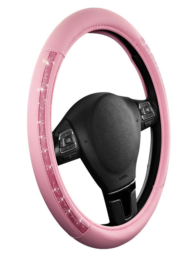 Road Comforts Steering Wheel Cover, Glitter Bling Leather Wheel Cover, Universal Fit 14.5"-15.5" Steering Wheels for Women & Girls, Anti-Slip Car Wheel Protector for Cars, Trucks, Vans, SUVs-HotPink - Image 2