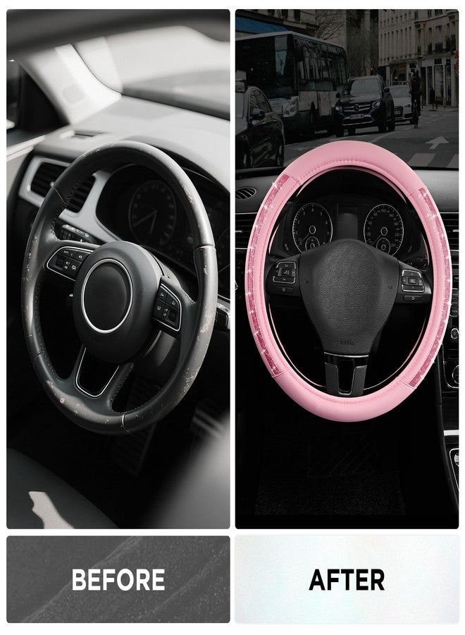 Road Comforts Steering Wheel Cover, Glitter Bling Leather Wheel Cover, Universal Fit 14.5"-15.5" Steering Wheels for Women & Girls, Anti-Slip Car Wheel Protector for Cars, Trucks, Vans, SUVs-HotPink - Image 3
