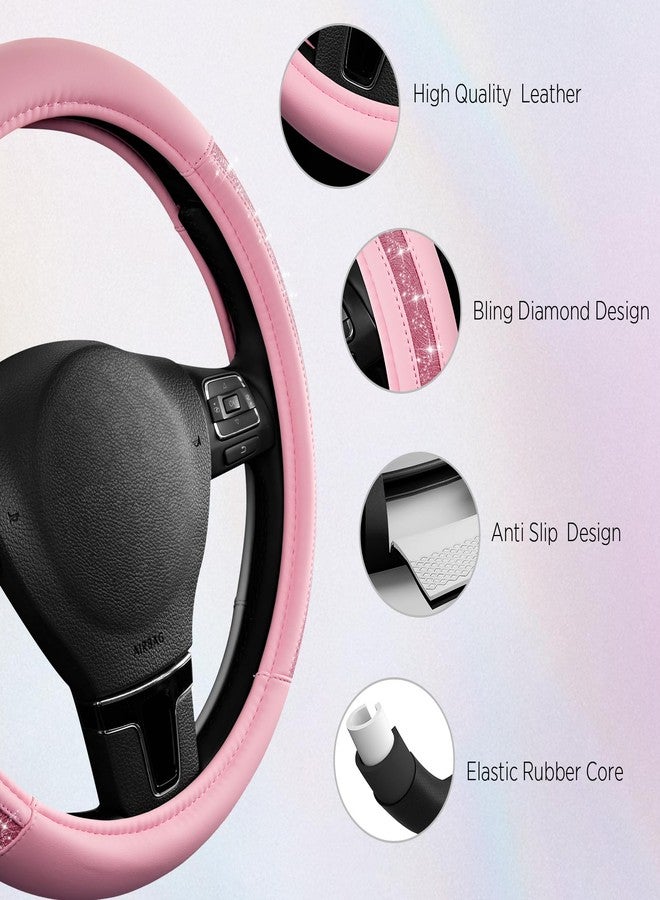 Road Comforts Steering Wheel Cover, Glitter Bling Leather Wheel Cover, Universal Fit 14.5"-15.5" Steering Wheels for Women & Girls, Anti-Slip Car Wheel Protector for Cars, Trucks, Vans, SUVs-HotPink - Image 4