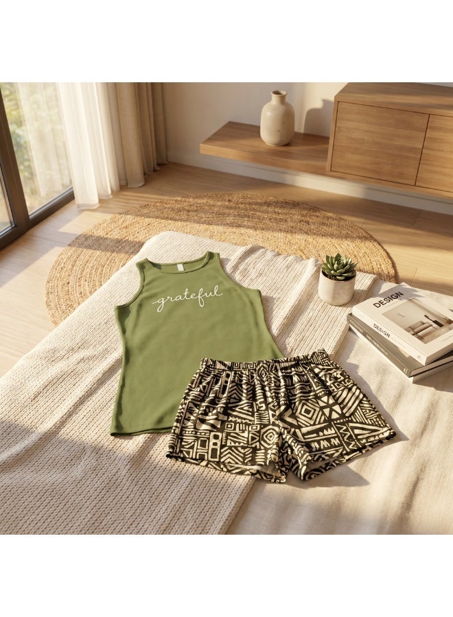 93% Cotton Nightwear Homewear Pajamas Set-Turkish Manufacturer Patterned T-Shirt + Shorts- Made in Turkey - Image 2